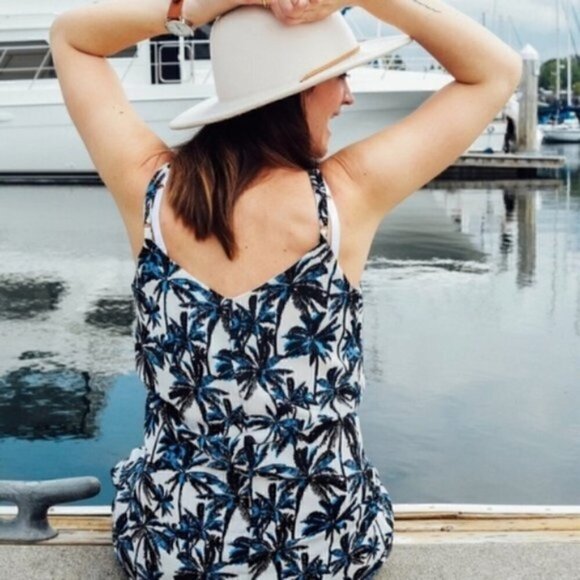 Dainty Hooligan Dress M NWT Maxi Blue Palm Tree Vacation Tropical Trip Island - Picture 1 of 12